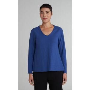 New Cut Loose ALINE Linen Cotton Jersey Long Sleeve V-Neck Top